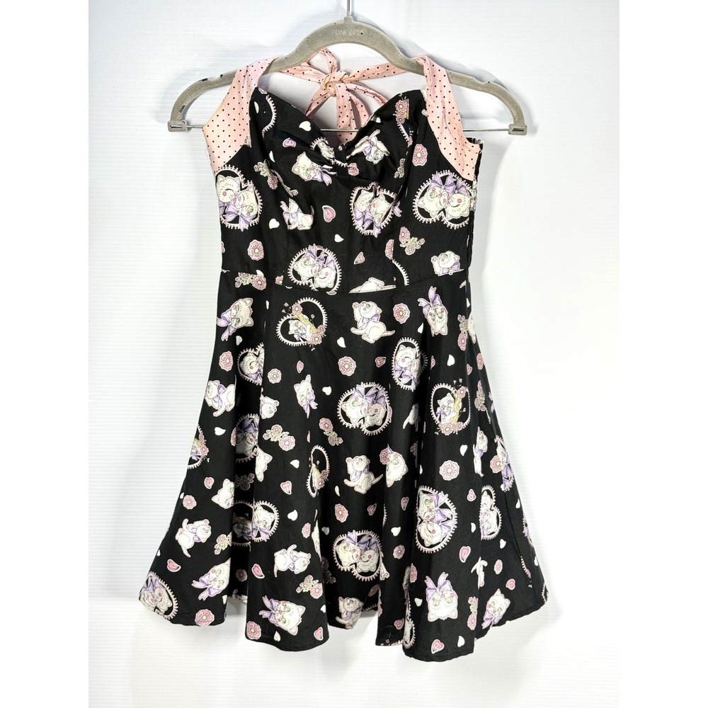 Hell Bunny Amelia Fit & Flare 50s Style Halter Mini Dress Heart Cats Print Small